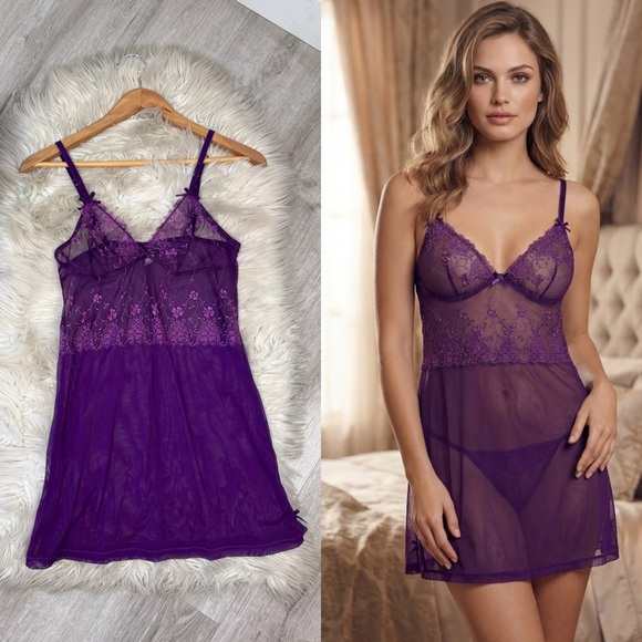 La Perla Other - La Perla Purple Sheer Lace & Mesh Lingerie Babydoll Dress 2